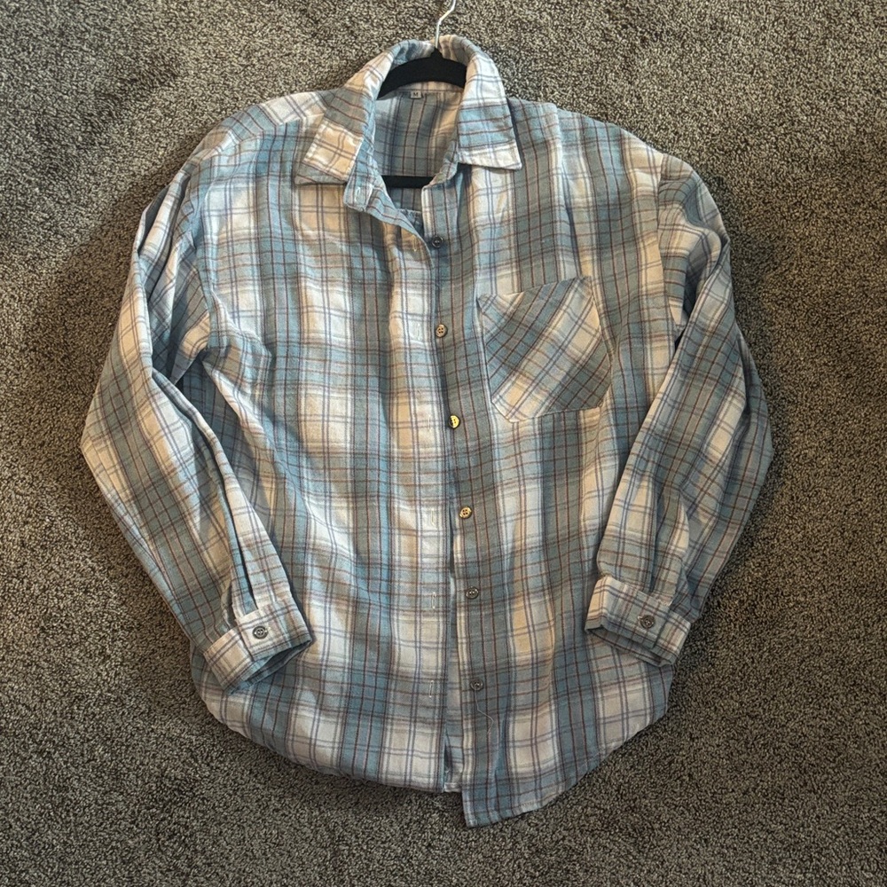 Blue and White Plaid Shirt